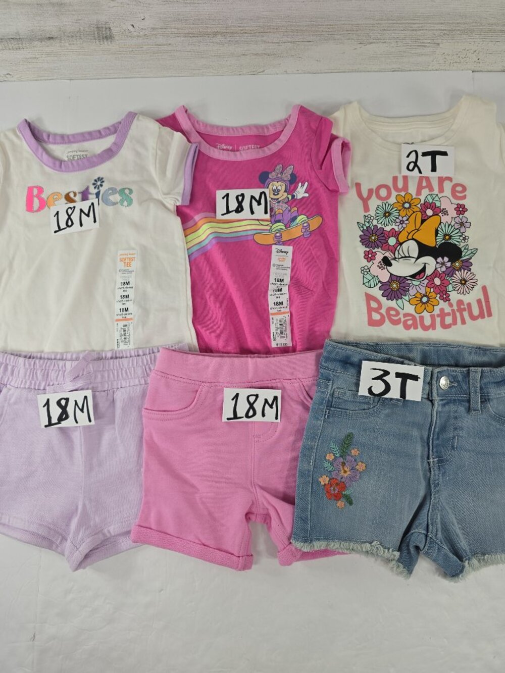 NWT Disney Jumping Beans Baby Girl Lot of 3 Sets – T‑Shirt & Shorts Sizes 18M-3T